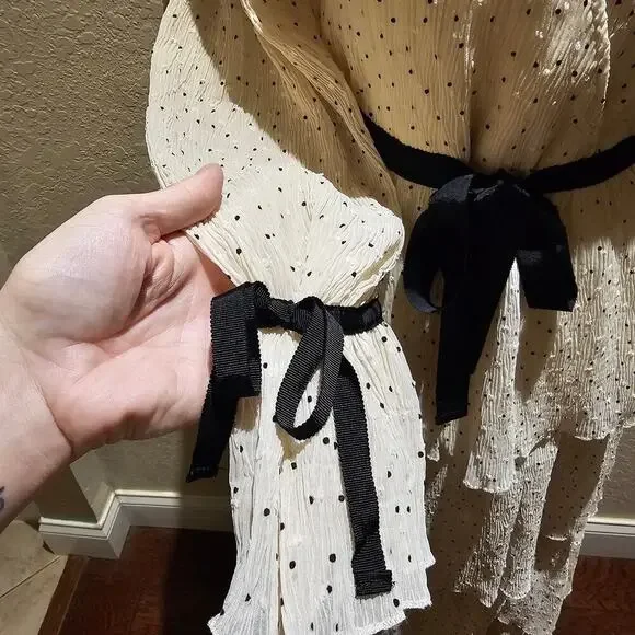 Just Me S Tiered  Dress Cream Holiday Party Cottagecore Vintage Wedding Guest - Picture 8 of 10